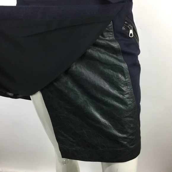 Rag & Bone Wool & Leather Wrap Skirt Navy 2